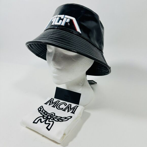MCM Meta Cyberpunk Logo Embroidery Bucket Hat In Glossy Black NWT $350 - Picture 7 of 14